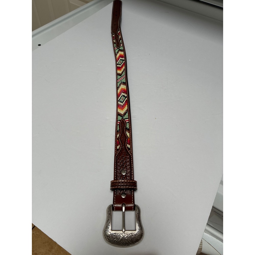 Nocona Brown Leather Beaded Southwestern Western Belt N4441108 Size 22